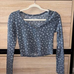 Aeropostale Blue Floral Long Sleeve Top